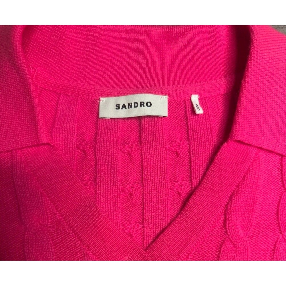 Sandro Sweater Womens Medium Pink Cable Knit Wool Cashmere Polo Boxy Gaultier - Picture 3 of 7